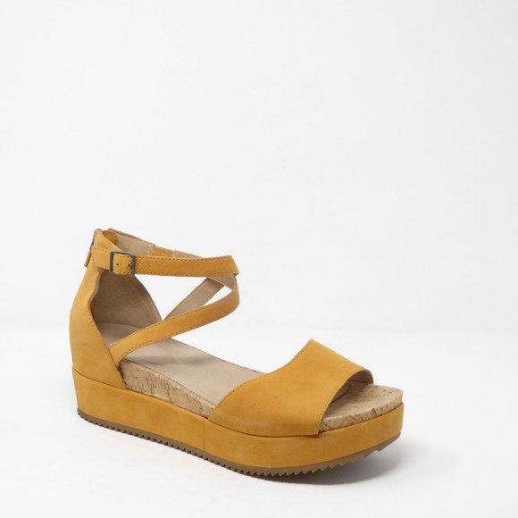 Eileen Fisher Shoes - Eileen Fisher Emmy Womens Platform Sandals Yellow Leather Cork Wedge 10